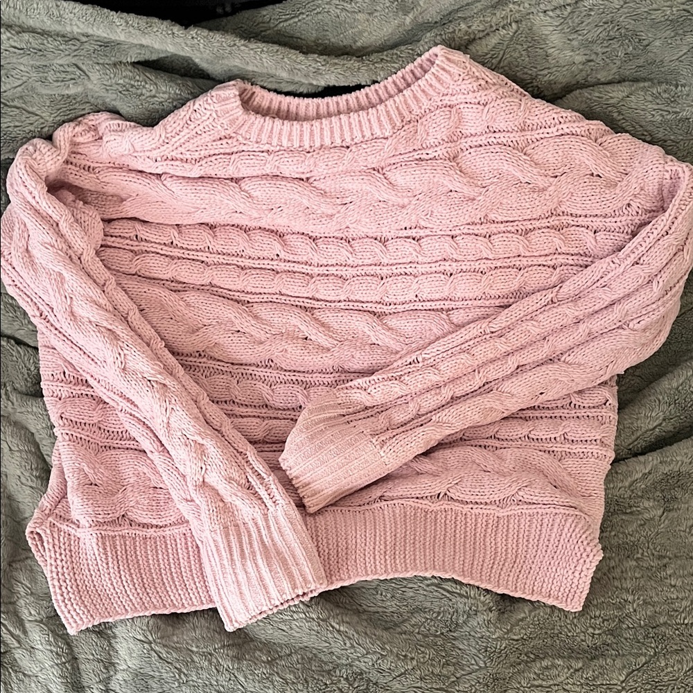 Time and Tru Pink Cable Knit Scoop Neck Pullover